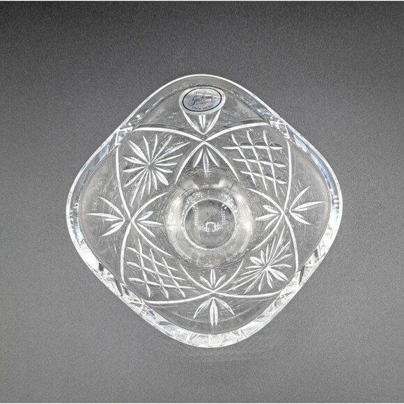 GORHAM Czech Floral & Fence Square Crystal Bowl Candy Dish (Small) 5" Clear - Picture 2 of 9